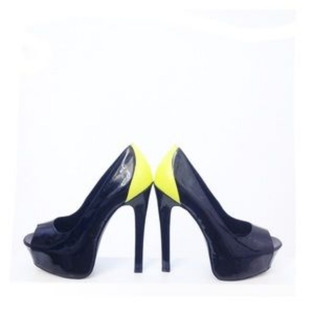 Steve Madden Black & Neon Yellow Platform Heels